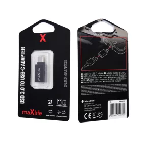   USB-C OTG adapter USB-A 3.0 aljzattal – adatátvitel és töltés, 2A, fekete – Maxlife OEM0002302