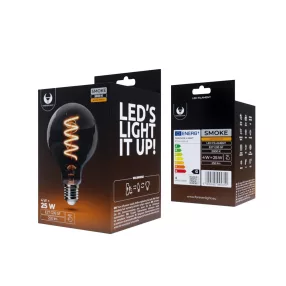   LED dekor izzó, E27 foglalat, G95, SF, 4W, 2000K, 250lm, füst színű üveg, Forever Light