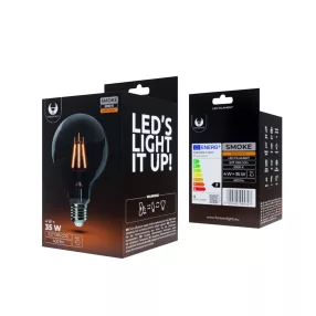   LED dekor izzó, E27 foglalat, G95, COG, 4W, 2000K, 400lm, füst színű üveg, Forever Light