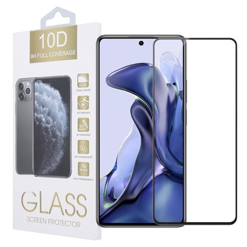 Xiaomi 11T 5G / 11T Pro 5G üvegfólia, tempered glass, előlapi, 10D, edzett, hajlított, fekete kerettel