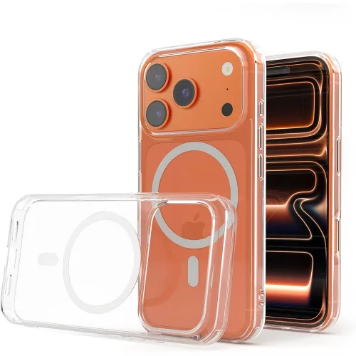 iPhone 17 Pro Max hátlaptok, telefon tok, MagSafe kompatibilis, erősített sarkokkal, átlátszó, Anti Shock Mag Case, 1.5mm (nagy kamera kivágás)
