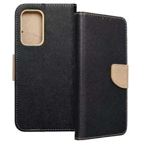   Samsung Galaxy A53 5G könyvtok, fliptok, telefon tok, mágneszáras, bankkártyatartós, fekete-arany, Fancy