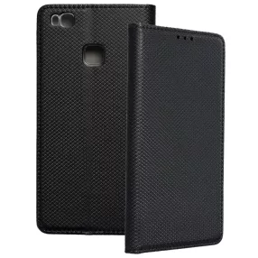   Huawei P9 Lite könyvtok, fliptok, telefon tok, bankkártyatartós, mágneszáras, fekete, Smart Case book