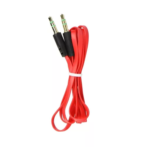 3,5 mm jack–jack AUX audio kábel 1 m – lapos kivitel, piros