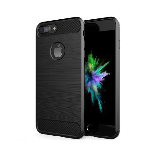 iPhone 7 Plus / 8 Plus szilikon tok, hátlaptok, telefon tok, karbon mintás, fekete, Carbon Case