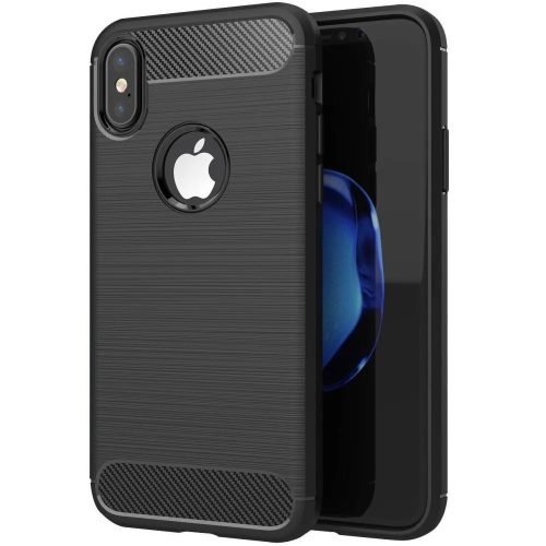 iPhone X / XS szilikon tok, hátlaptok, telefon tok, karbon mintás, fekete, Carbon Fiber