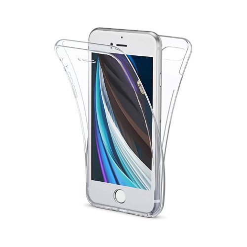 iPhone 7 / 8 / SE 2020 / SE 2022 telefon tok, szilikon előlap+műanyag hátlap, elő+hátlapi, 360 fokos védelem, átlátszó