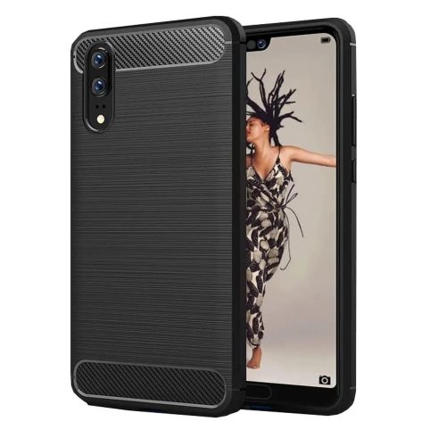 Huawei P20 Pro szilikon tok, hátlaptok, telefon tok, karbon mintás, fekete, Carbon Case