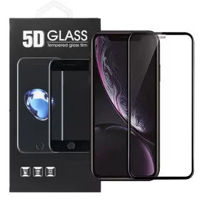   iPhone 11 / XR üvegfólia, tempered glass, előlapi, 5D, edzett, hajlított, fekete kerettel