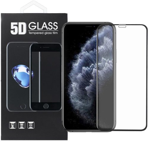 iPhone 11 Pro Max / XS Max üvegfólia, tempered glass, előlapi, 5D, edzett, hajlított, fekete kerettel