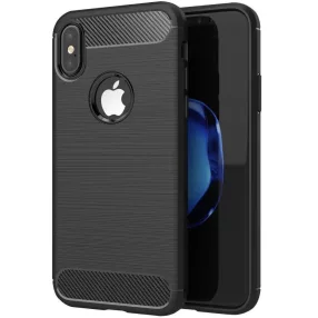   iPhone X / XS szilikon tok, hátlaptok, telefon tok, karbon mintás, fekete, Carbon Case