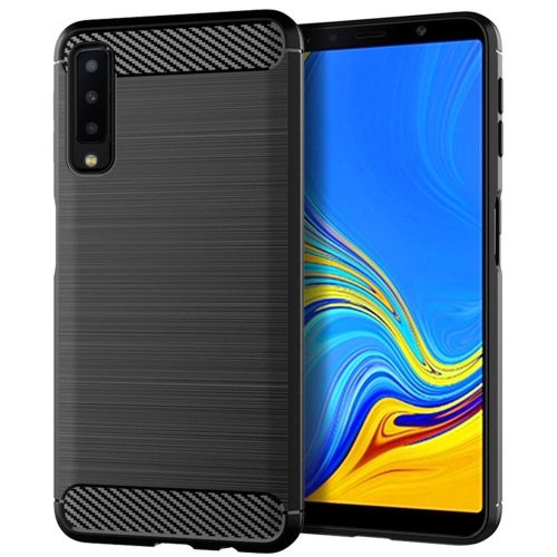 Samsung Galaxy A7 2018 szilikon tok, hátlaptok, telefon tok, karbon mintás, fekete, Carbon Case