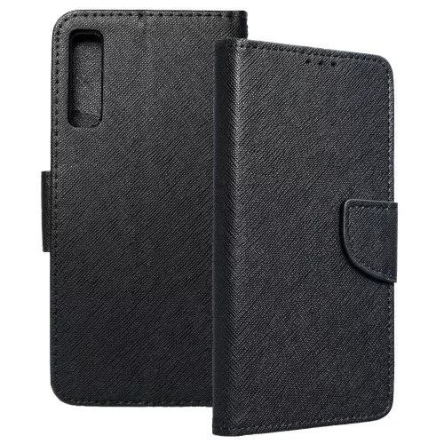 Samsung Galaxy A7 2018 könyvtok, fliptok, bankkártyatartós, mágneszáras, fekete, Fancy
