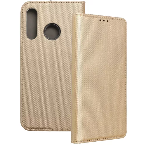 Huawei P30 Lite fliptok, notesz tok, könyvtok, mágneszáras, bankkártyatartós, arany
