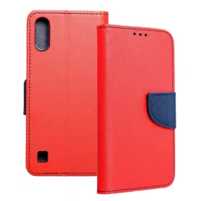   Samsung Galaxy A10 könyvtok, fliptok, telefon tok, szilikon keretes, bankkártyatartós, piros-sötétkék, Fancy