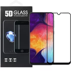   Samsung Galaxy A50 / A30s üvegfólia, tempered glass, előlapi, 5D, edzett, hajlított, fekete kerettel