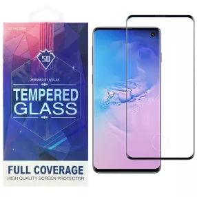   Samsung Galaxy S10 Plus üvegfólia, tempered glass, előlapi, 5D, edzett, hajlított, ujjlenyomat olvasónál kivágott, fekete kerettel,