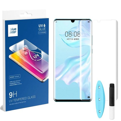 Huawei P30 Pro üvegfólia, tempered glass, előlapi, UV, edzett, hajlított, Bluestar