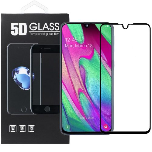 Samsung Galaxy A40 üvegfólia, tempered glass, előlapi, 5D, edzett, hajlított, fekete kerettel