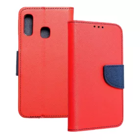   Samsung Galaxy A20e könyvtok, fliptok, bankkártyatartós, mágneszáras, piros-sötétkék, Fancy