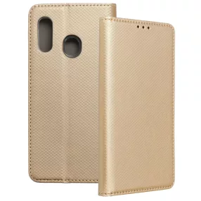   Samsung Galaxy A20e könyvtok, fliptok, telefon tok, bankkártyatartós, mágneszáras, arany, Smart Case book