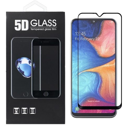 Samsung Galaxy A20e üvegfólia, tempered glass, előlapi, 5D, edzett, hajlított, fekete kerettel