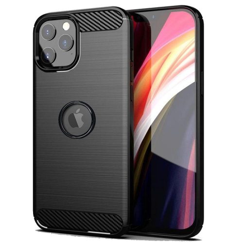 iPhone 11 Pro szilikon tok, hátlaptok, telefon tok, karbon mintás, fekete, Carbon case