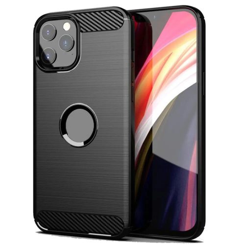 iPhone 11 Pro Max szilikon tok, hátlaptok, telefon tok, karbon mintás, fekete, Carbon case