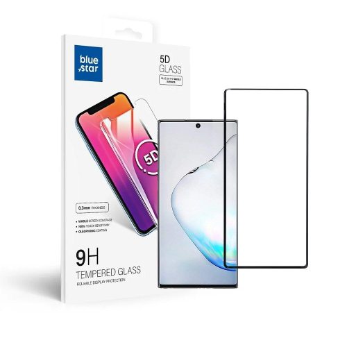 Samsung Galaxy Note 10 Plus / Note 10 Plus 5G (Note10+) üvegfólia, tempered glass, előlapi, 5D, edzett, hajlított, tokbarát, fekete kerettel, Bluestar