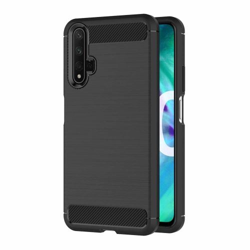 Honor 20 / Huawei Nova 5T szilikon tok, hátlaptok, telefon tok, karbon mintás, fekete, Carbon case