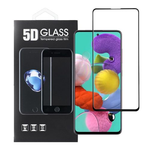 Samsung Galaxy A51 üvegfólia, tempered glass, előlapi, 5D, edzett, hajlított, fekete kerettel