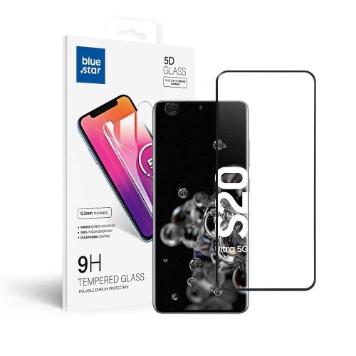 Samsung Galaxy S20 Ultra 5G üvegfólia, tempered glass, előlapi, 5D, edzett, hajlított, tokbarát, fekete kerettel, Bluestar