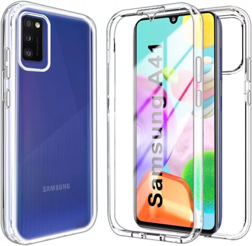 Samsung Galaxy A41 telefon tok, szilikon elő+hátlapi, 360 fokos védelem, átlátszó