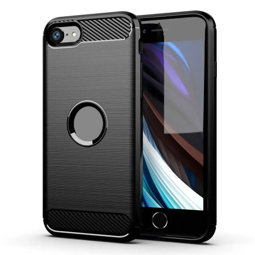 iPhone SE 2020 szilikon tok, hátlaptok, telefon tok, karbon mintás, fekete, Carbon case
