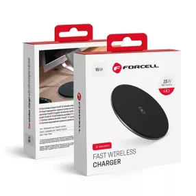   Vezeték nélküli töltőpad 15W Qi gyorstöltő USB-C kábellel, fekete – Forcell F-Energy