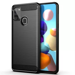   Samsung Galaxy A21s szilikon tok, hátlaptok, telefon tok, karbon mintás, fekete, Carbon case