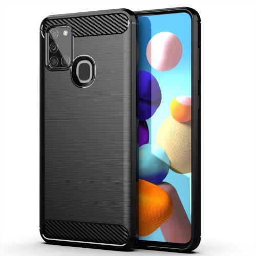 Samsung Galaxy A21s szilikon tok, hátlaptok, telefon tok, karbon mintás, fekete, Carbon case