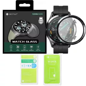   Huawei Watch GT 2 46mm okosóra kijelzővédő fólia, hibrid, flexibilis, 3D, hajlított, fekete kerettel, Bestsuit