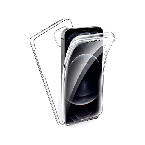 iPhone 12 Pro Max telefon tok, szilikon előlap+műanyag hátlap, elő+hátlapi, 360 fokos védelem, átlátszó