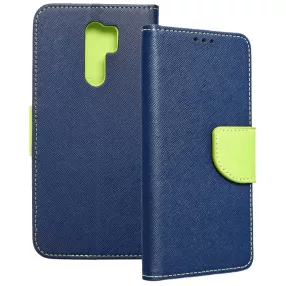   Xiaomi Redmi 9 könyvtok, fliptok, telefon tok, bankkártyatartós, mágneszáras, sötétkék-zöld, Fancy