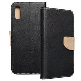   Xiaomi Redmi 9A / 9AT / 9i könyvtok, fliptok, telefon tok, bankkártyatartós, mágneszáras, fekete-arany, Fancy