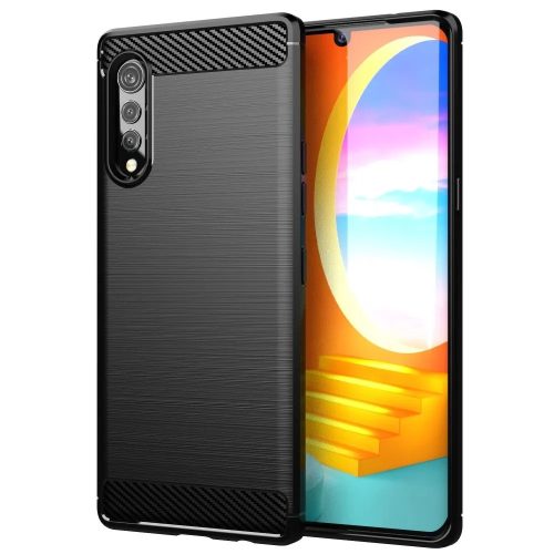 LG Velvet szilikon tok, hátlaptok, telefon tok, karbon mintás, fekete, Carbon case