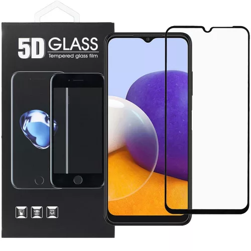Samsung Galaxy A22 5G üvegfólia, tempered glass, előlapi, 5D, edzett, hajlított, fekete kerettel
