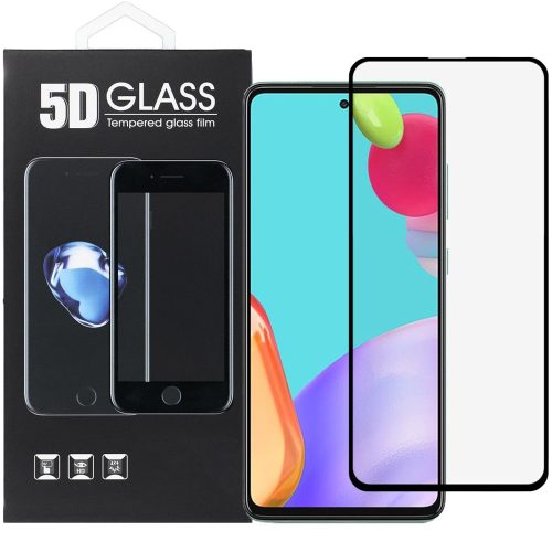 Samsung Galaxy A52 4G/5G / A52s 5G / A53 5G üvegfólia, tempered glass, előlapi, 5D, hajlított, edzett, fekete kerettel