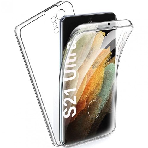 Samsung Galaxy S21 Ultra 5G telefon tok, szilikon előlap+műanyag hátlap, elő+hátlapi, 360 fokos védelem, átlátszó