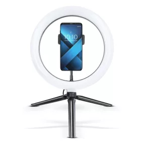   Selfie tükör, tripod, asztali tartó, állvány, fénygyűrű, távirányítóval, bluetooth-os, vezeték nélküli, fekete, 10", QX-260