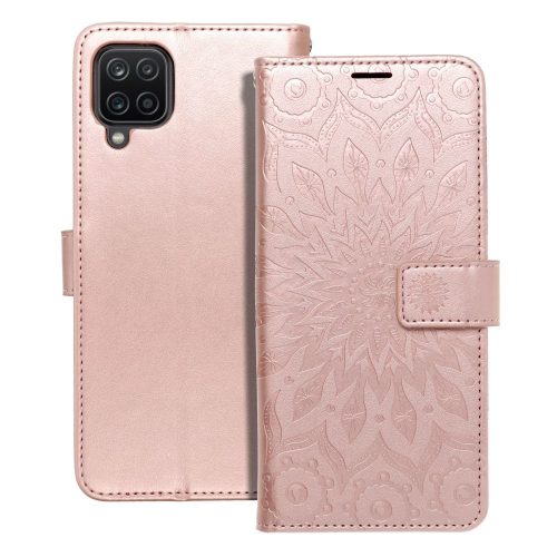 Samsung Galaxy A12 / A12 Nacho / M12 könyvtok, fliptok, telefon tok, mágneszáras, bankkártyatartós, mandala mintás, rose gold, Forcell Mezzo