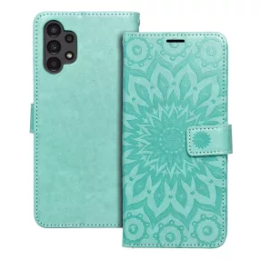   Samsung Galaxy A32 5G könyvtok, fliptok, telefon tok, oldalra nyíló tok, mágneszáras, bankkártyatartós, mandala mintás, zöld, Forcell Mezzo