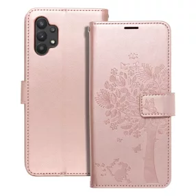   Samsung Galaxy A32 4G könyvtok, fliptok, telefon tok, oldalra nyíló tok, mágneszáras, bankkártyatartós, fa mintás, rose gold, Forcell Mezzo