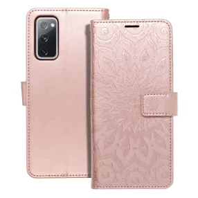   Samsung Galaxy S20 FE / S20 FE 5G könyvtok, fliptok, telefon tok, oldalra nyíló tok, mágneszáras, bankkártyatartós, mandala mintás, rose gold, Forcell Mezzo